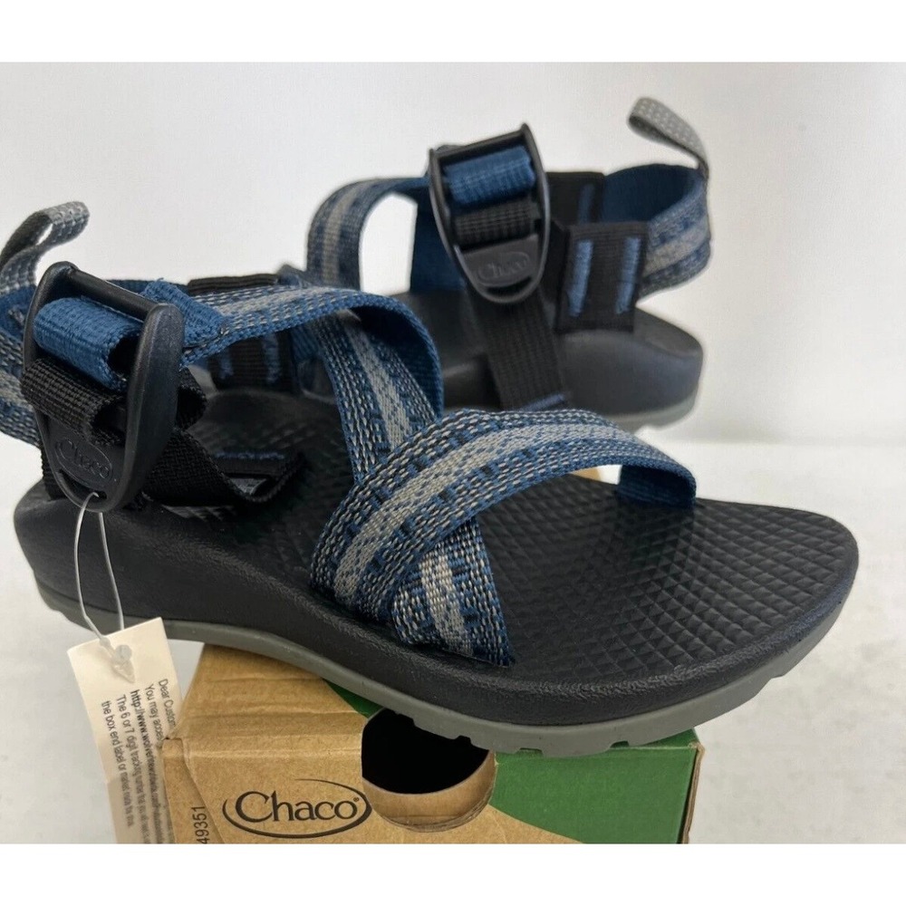 New Kids Chaco Z/1 Ecotread Shoes Blue Grey Pattern Size 4 Retails $60